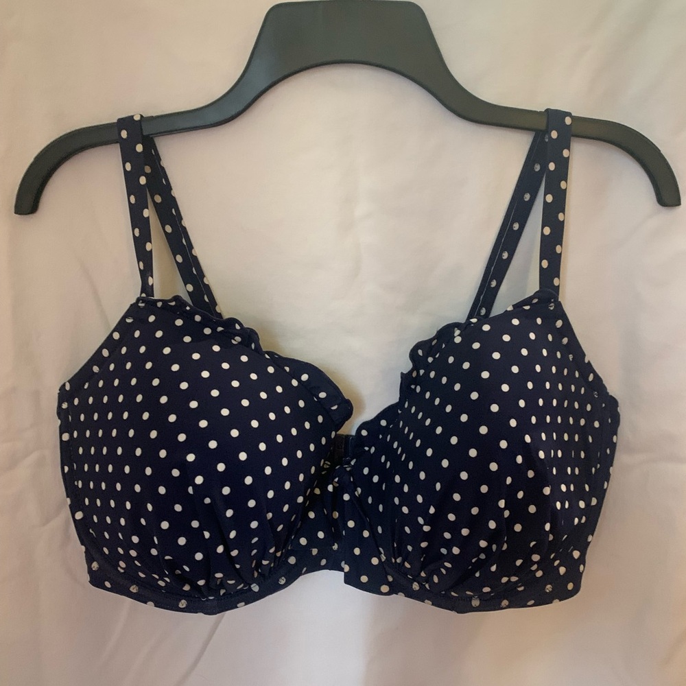 Bare Necessities Pour Moi Two piece bikini in navy blue and white polka dots